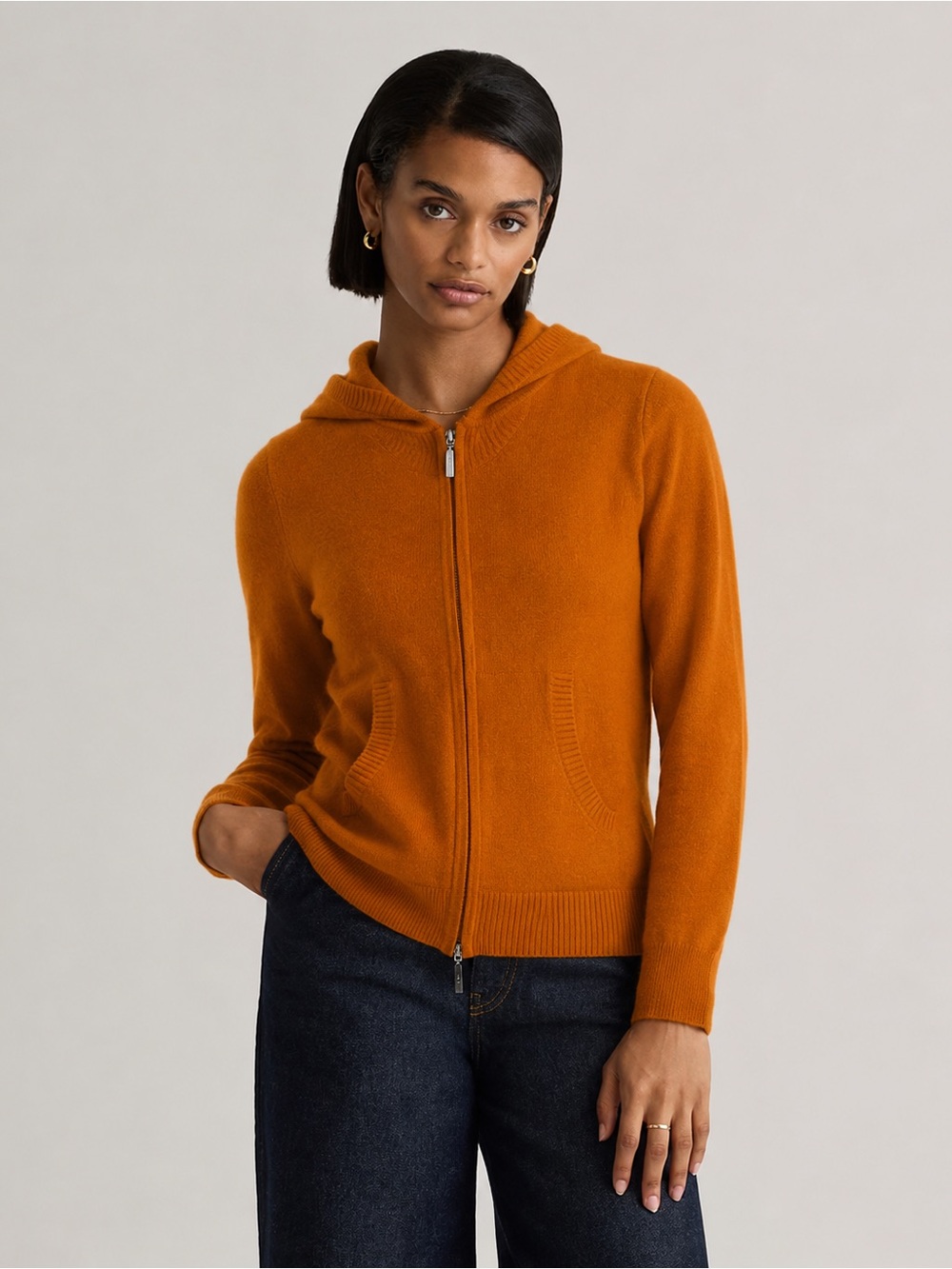 Vince 100% Cashmere Zip-Up Hoodie Sweater Cardigan Orange– Size Small *invA